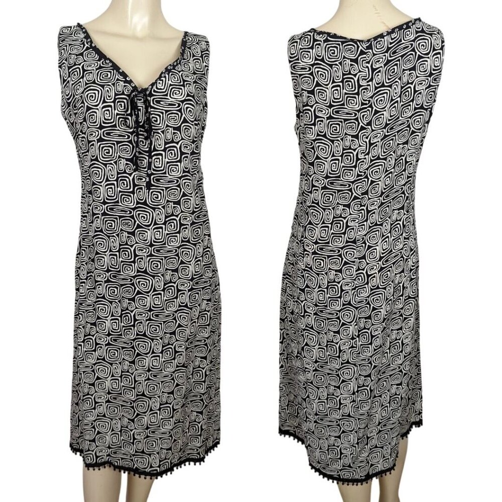 F.L. MALIK sleeveless black and white geometric print above knee Tunic rayon Vin